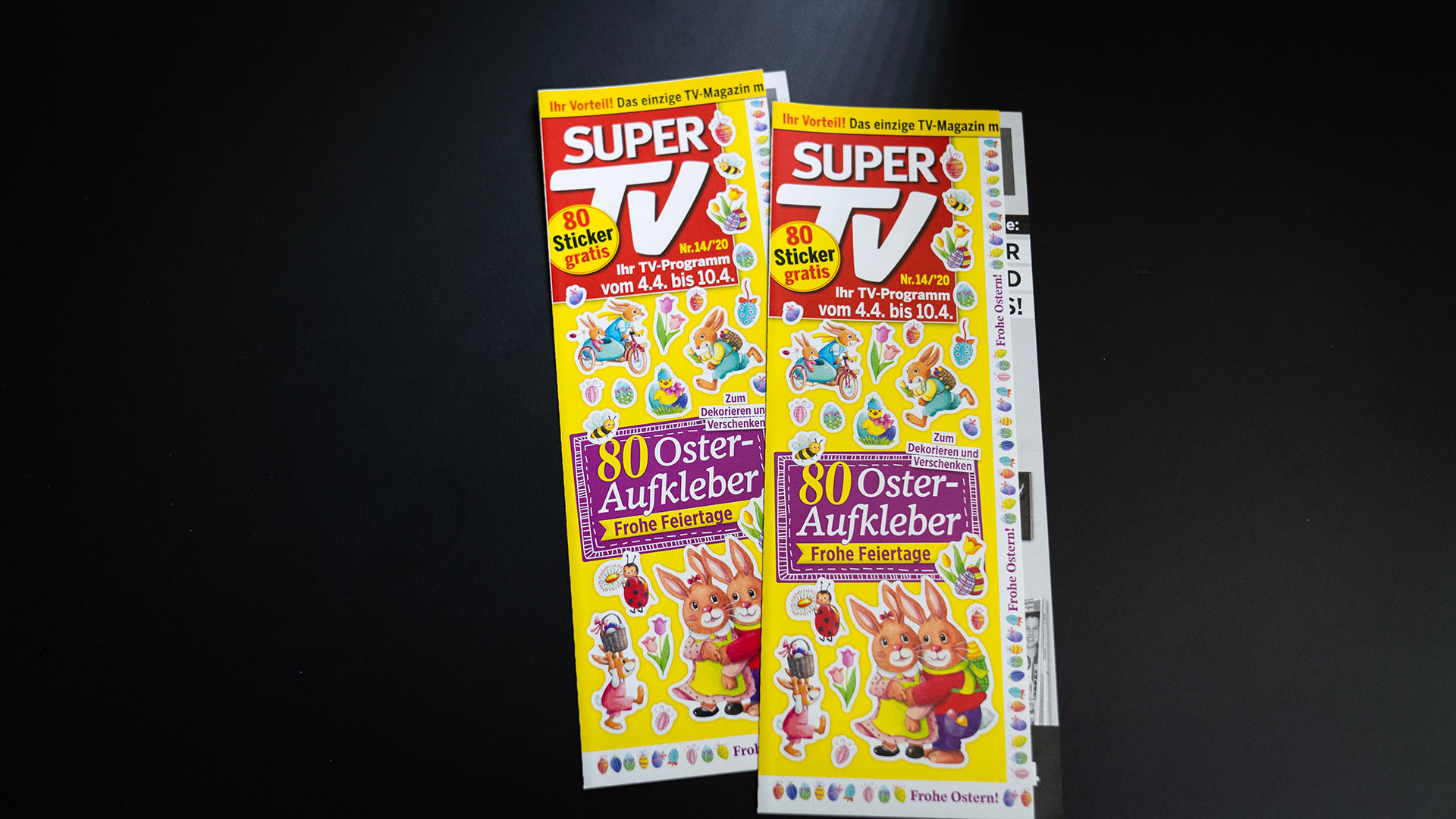 Flappe der Fernsehzeitschrift SUPER TV mit Aufklebern 